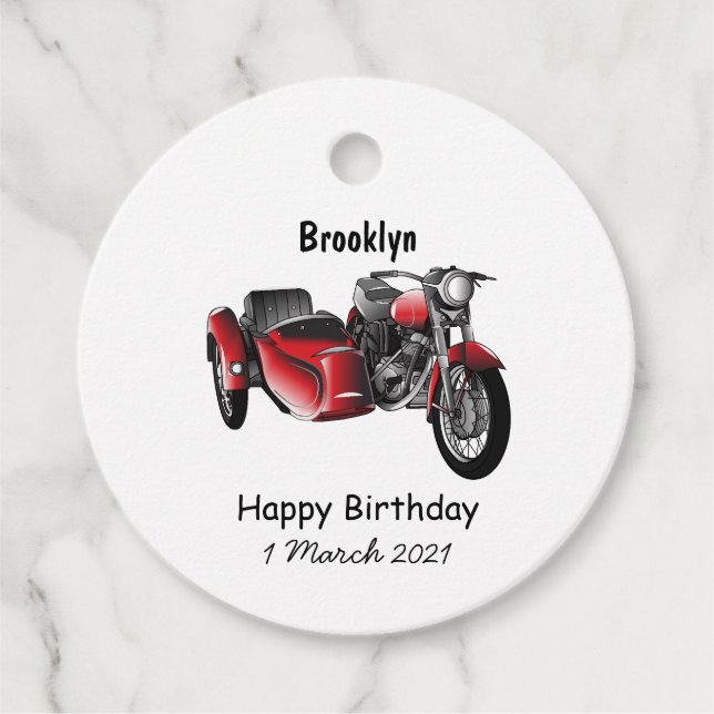 Etiquetas Para Lembrancinhas Ilustração de desenho animado de motociclo Sidecar (Frente)