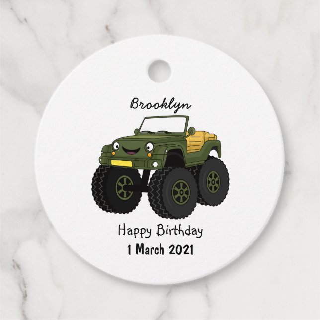 Etiquetas Para Lembrancinhas Ilustração de desenho de um caminhão monstro verde (Frente)