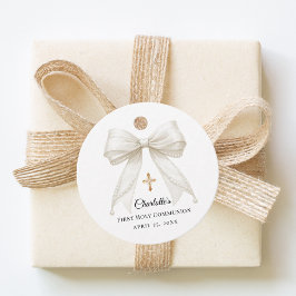Etiquetas Para Lembrancinhas Ivory bow pearls First Holy Communion DIY