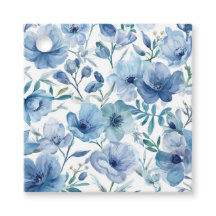 Jardim Floral Botânico Azul em Aquarela