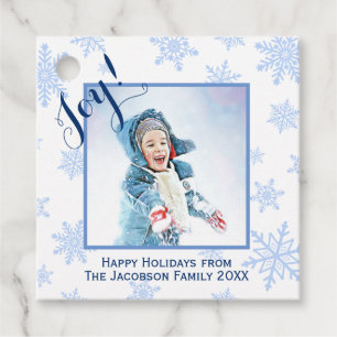 Etiquetas Para Lembrancinhas Joy! Quadro de Fotos de Natal Azul Flocos de Neve