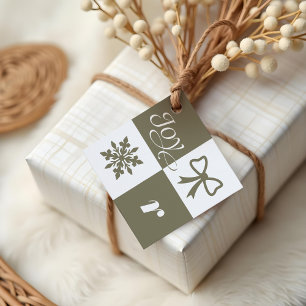 Etiquetas Para Lembrancinhas Joy Retro Checkered Pattern Monograma de Natal