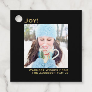 Etiquetas Para Lembrancinhas Joy Simple Black & Dourado Minimalist Foto do Nata