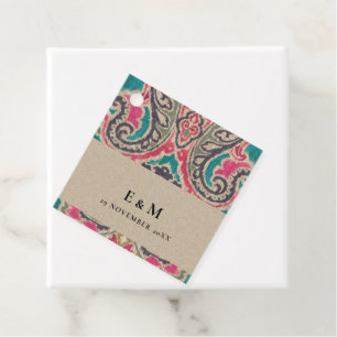 ETIQUETAS PARA LEMBRANCINHAS KRAFT BOHO TRIBAL IKAT PINK TEAL MONOGRAMA CASAMEN