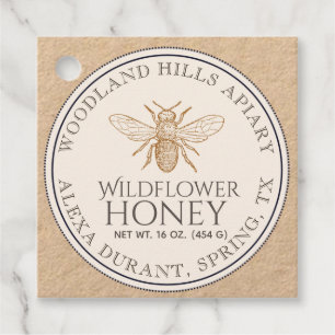 Etiquetas Para Lembrancinhas Kraft Wildflower Honey Hangtag com abelha francesa