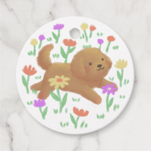 Etiquetas Para Lembrancinhas Labradoodle com Ilustração de Flores