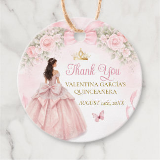 Etiquetas Para Lembrancinhas Laço de Fita Floral Rosa Bege Quinceañera Floral