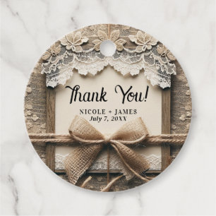 Etiquetas Para Lembrancinhas Laço de renda floral vintage em aniagem Casamento