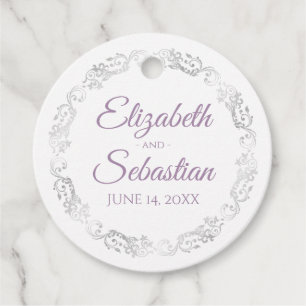 Etiquetas Para Lembrancinhas Lacy Silver Border Lavender & White Chic Wedding