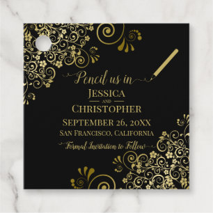 Etiquetas Para Lembrancinhas Lápis-nos no casamento Salve a data Dourada e negr