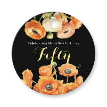 Laranja Preto Elegante Floral 50ª Festa de anivers