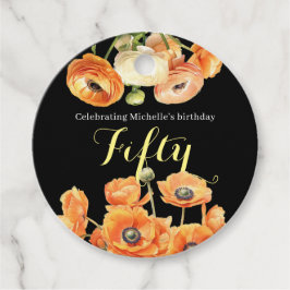 Etiquetas Para Lembrancinhas Laranja Preto Elegante Floral 50ª Festa de anivers
