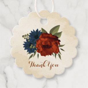 Etiquetas Para Lembrancinhas laranja queimada e floral de casamento azul-marinh
