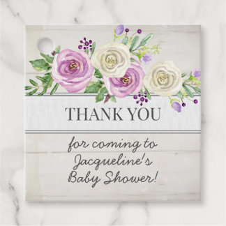 Etiquetas Para Lembrancinhas Lavanda Floral Wood Girl Chá de fraldas Obrigado