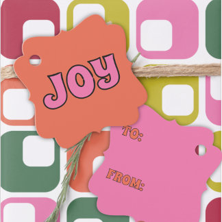 Etiquetas Para Lembrancinhas Letra de Joy Rosa e Laranja Retro dos anos 70