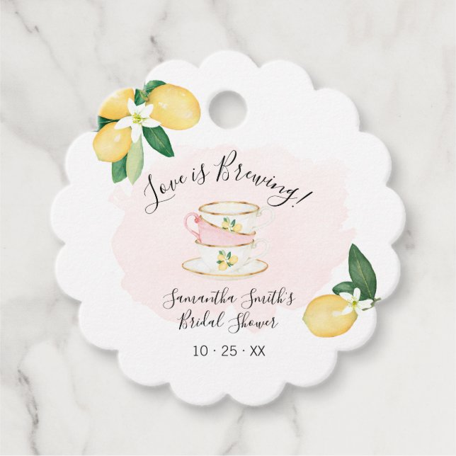 Etiquetas Para Lembrancinhas Limões cor-de-rosa O amor está a criar Chá de pane (Frente)