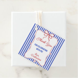 Etiquetas Para Lembrancinhas Listras Elegantes Vermelho Branco Azul com Laço de