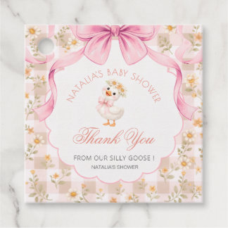 Etiquetas Para Lembrancinhas little Silly goose Pink Bow Gingham Baby Shower