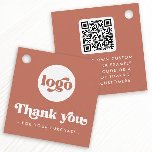 Etiquetas Para Lembrancinhas Logotipo retroativo QR terracotta obrigado que voc