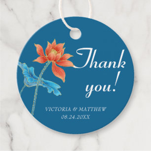 Etiquetas Para Lembrancinhas Lotus Flower Orange & Blue Wedning Obrigado