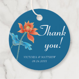 Etiquetas Para Lembrancinhas Lotus Flower Orange & Blue Wedning Obrigado