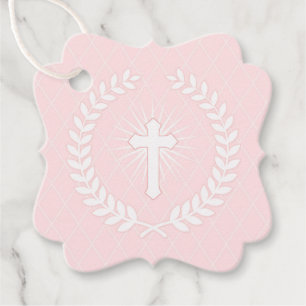 Etiquetas Para Lembrancinhas Louro cor-de-rosa e branco religioso com cruz