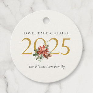 Etiquetas Para Lembrancinhas Love Peace Health Poinsettia Bunch Foil Dourado 20