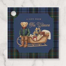 Etiquetas Para Lembrancinhas Luxe Preppy Plaid Christmas Teddy Bear Photo Card