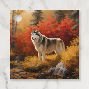 Etiquetas Para Lembrancinhas Malamute do Alasca nas Folhas do outono inspira-se