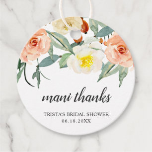 Etiquetas Para Lembrancinhas Mani Agradece Peach Floral em Aquarela Chá de Noiv