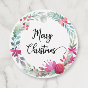 Etiquetas Para Lembrancinhas Manuscrito Feliz Natal Holly Wreath Chic