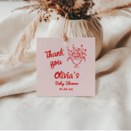 Etiquetas Para Lembrancinhas Mão Desenhada Vermelha Buquê Floral Bebê Em Chá De