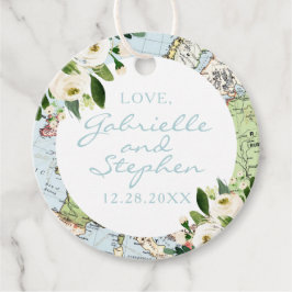 Etiquetas Para Lembrancinhas Mapa Verde Azul Floral e Branco do Tema viagem