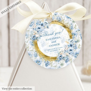 Etiquetas Para Lembrancinhas Marca de Favor do Casamento Dourado Azul-Boêmia Mo