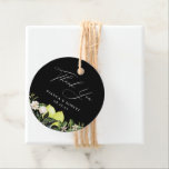 Etiquetas Para Lembrancinhas Marcas de agradecimento de limões botânicos para c<br><div class="desc">Marcas de agradecimento pretas elegantes com arranjo de limões botânicos,  folhas e flores em aquarela para casamento. "obrigado" em grafismo de caligrafia branca chique com linhas para seus nomes e data do evento.</div>
