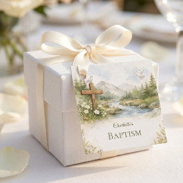 Etiquetas Para Lembrancinhas Marcas de Favor de Batismo Minimalista com Flor de