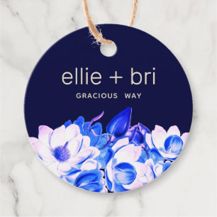 Etiquetas Para Lembrancinhas Marinho Azul redondo Magnolia Floral de 2"