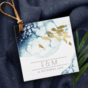 ETIQUETAS PARA LEMBRANCINHAS MARINHO DOURADO ELEGANTE SOB ÁGUA MONOGRAMA DE PE