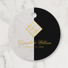 Etiquetas Para Lembrancinhas Mármore Preto e Branco Monograma Dourado Elegante 