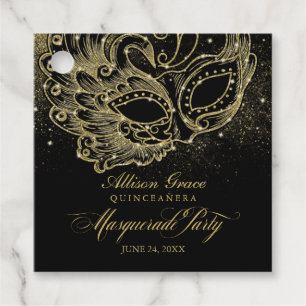 Etiquetas Para Lembrancinhas Mascarada do Quinceanera Dourado 