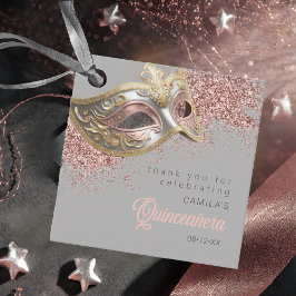 Etiquetas Para Lembrancinhas Mascarada Mask Quinceanera Rosa Dourado ID1031