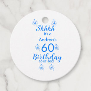 Etiquetas Para Lembrancinhas Mauve branco azul shhhh 60.º aniversário nome flor