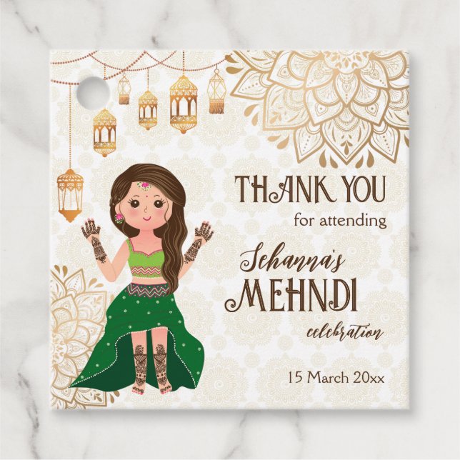 Etiquetas Para Lembrancinhas Mehndi com uma noiva índia bonita personalizada (Frente)