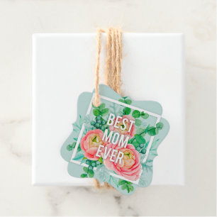 Etiquetas Para Lembrancinhas Melhor Mãe do Mundo Aquarela Floral Verde-Menta e