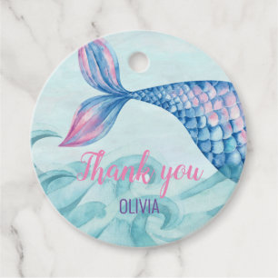 Etiquetas Para Lembrancinhas Mermaid Watercolor Aniversário Obrigado