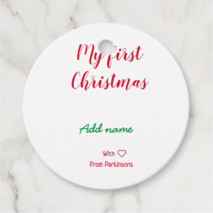 Etiquetas Para Lembrancinhas Meu primeiro Natal adiciona o nome da família com