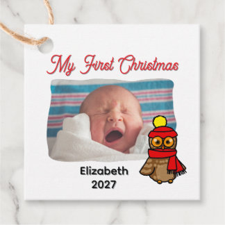 Etiquetas Para Lembrancinhas Meu Primeiro Natal Coruja de Inverno Fofa Foto Per