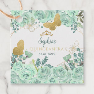 Etiquetas Para Lembrancinhas Mint Dourada Floral Butterfly Quinceañera