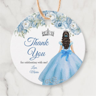 Etiquetas Para Lembrancinhas Mis Quince Blue Floral Silver Crown Quinceañera