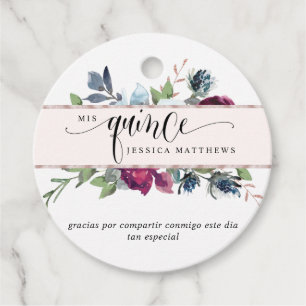 Etiquetas Para Lembrancinhas Mis Quince Rosa Dourado Berry, Borgonha, Blue Flor